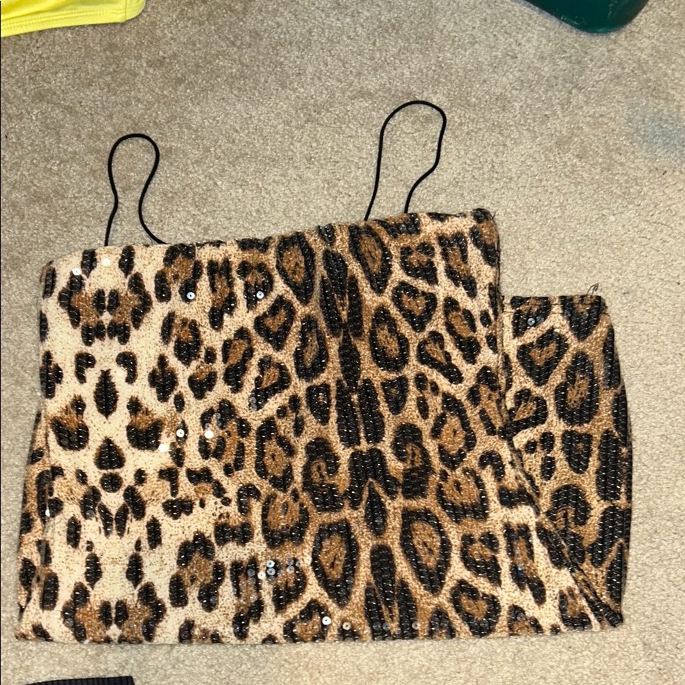 Leopard Print Sequin Mini Dress